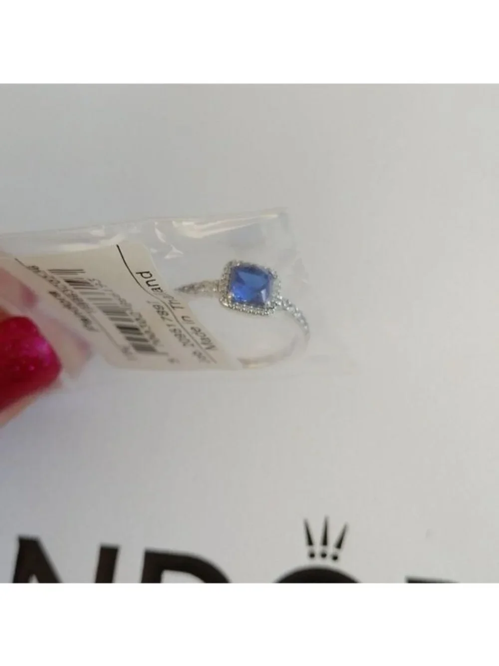Pandora Blue Square Sparkle Halo Ring 198863c02 size 56